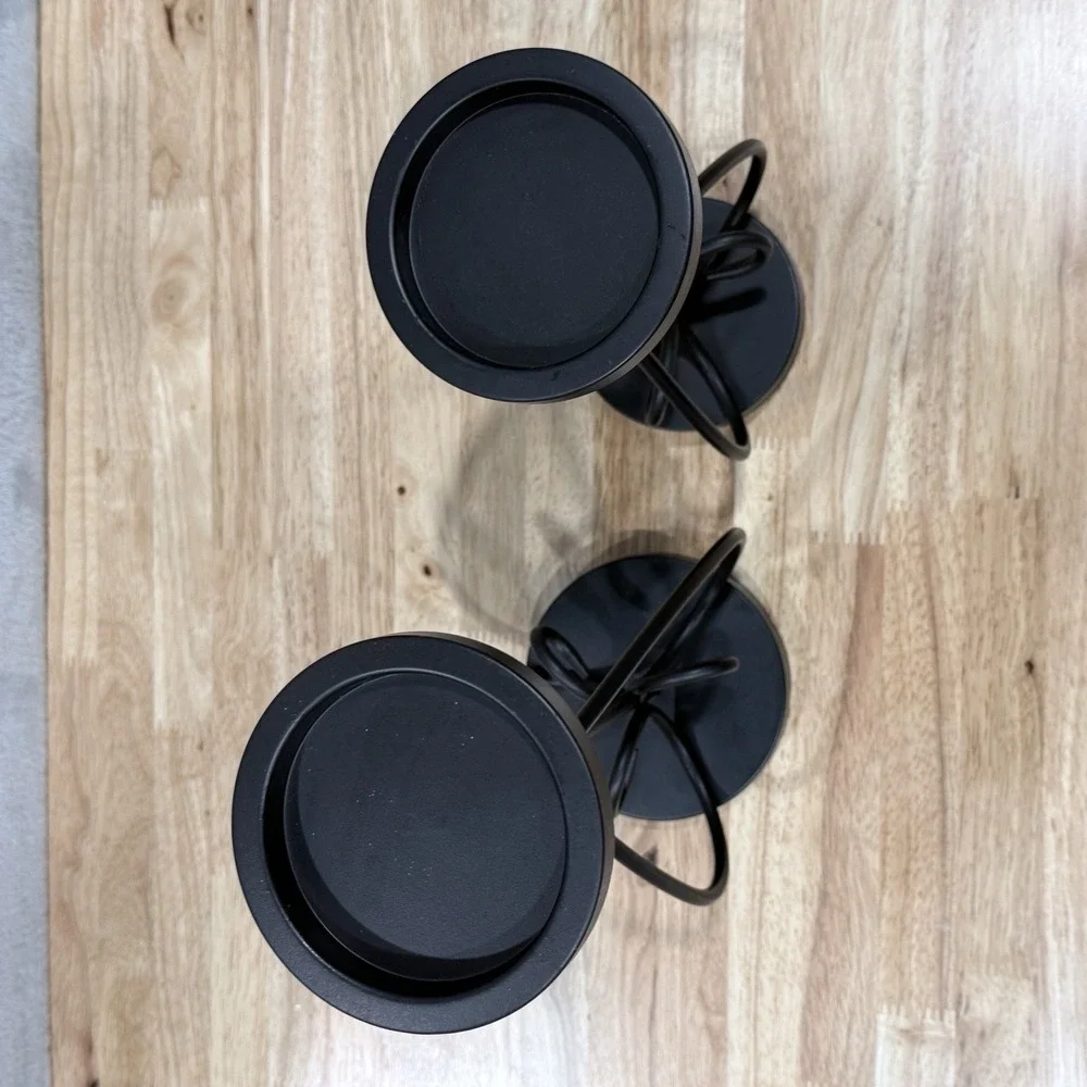 Black‎ Metal Pillar Candle Holders Set of 2 Tall 13.75